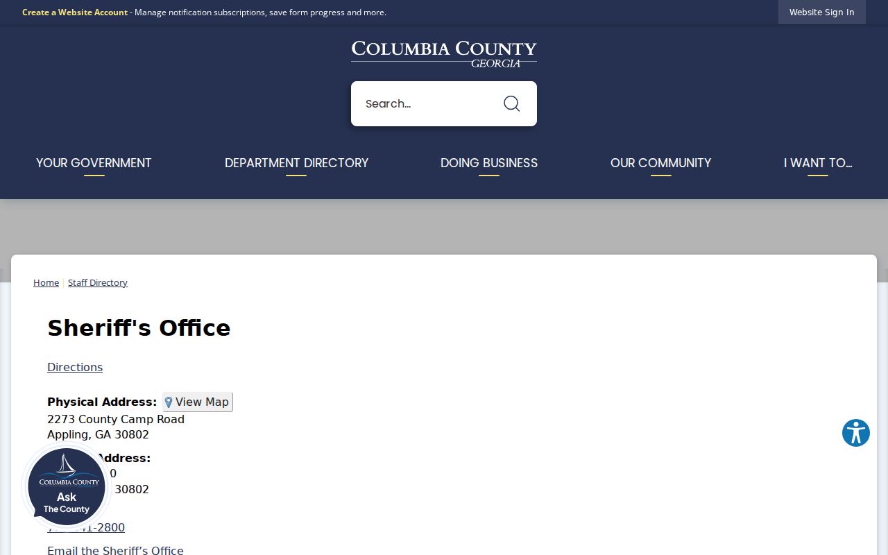 Columbia County arrest records Sheriff unit directory