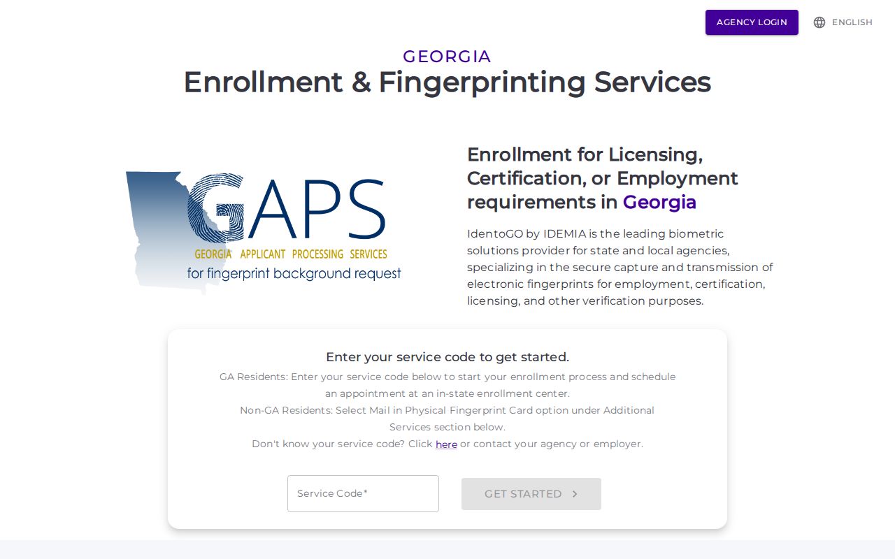 Columbia County criminal history GAPS fingerprint registration