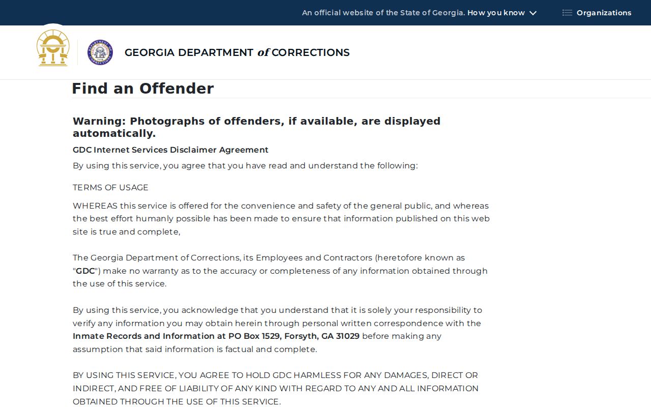 Columbia County criminal record GDC offender search