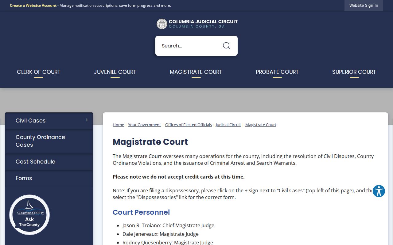 Columbia County criminal warrant and Magistrate Court records