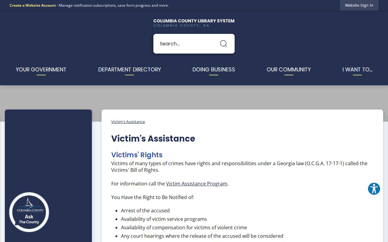 Columbia County criminal case stages and victim assistance